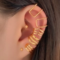 Set di orecchini a lobo e ear cuff dorati multistrato traforati a forma di C per donna - Set Oro Traforato Multistrato (HS1578-1)