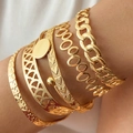 Ensemble de bracelets dorés martelés avec breloques cœur et motifs géométriques creux - Style Combiné Étoile Ajourée Doré (HS1545-4)