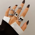 Vintage silver gothic ring set featuring skull, spade A, snake and flame designs - Skull Ace of Spades Snake Flame (HS1475-38)