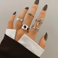5-piece vintage silver snake and spade ring set for women in retro gothic punk style - Snake Ace of Spades Flame (HS1475-47)