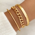 Ensemble de trois bracelets dorés empilables avec maille gourmette et design martelé - Style Empilable 3 Pièces Doré (HS1545-10)