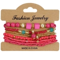 Boho Mehrlagiges Perlenarmband-Set in Pink und Türkis mit goldenen Akzenten - Rosaroter Stil (HS1548-3)