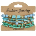 Mehrlagiges Boho Perlenarmband Set in Hellblau Mintgrün und Gold für Damen Schmuck - Blaugrüner Stil (HS1548-4)