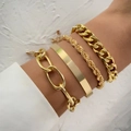 Set of 4 gold-tone hip-hop bracelets including cuban chain and twisted rope bangles - Gold Rope And Cuban Chain Layered Set (HS1544-1)