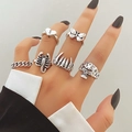 Vintage silver gothic ring set with scorpion, skull, and butterfly designs - Scorpion Skull Butterfly Cracked Heart (HS1475-52)