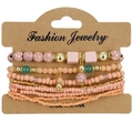 Böhmisches mehrlagiges Perlenarmband-Set in Rosa und Gold mit Quastenanhängern - Rosa-Orange Stil (HS1548-7)