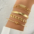 Golden 4-piece hip hop punk bracelet set featuring chunky cuban links and twisted knots - Gold Plate And Tank Chain Bangle Set (HS1544-13)