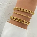 Three-piece golden metal link bracelet set including Cuban and twisted rope chain styles - Gold Cuban And Twist Rope Chain Set (HS1544-14)