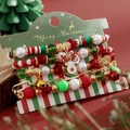 Set de pulseras navideñas con cuentas acrílicas rojas y verdes y dijes de reno - Estilo Clásico Rojo Verde Con Campana Reno (HS1576-8)