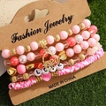 Vijfdelige roze kralen armbandenset met 520 hartjeshanger en LOVE letter kralen set - Roze LOVE Nummer 520 Stijl (HS1586-2)