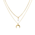 Zweilagige Goldkette mit weißer Rundperle und goldenem Mondsichel-Anhänger im Set - Goldene zweilagige Mond- und Perlenkette (HS1464-19)