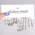 Set van 6 paar zilverkleurige oorbellen met parels, harten en Love-bedeltjes op kaart - LOVE Letter en Strass Oorbellen Set (HS1484-30) / 6 paar set / Zilver