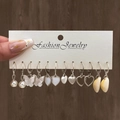 6-delige set zilveren geometrische C-vormige parel en vlinder oorbellen op kaart - Vlinder en Schelp Hart Hanger Oorbellen Set (HS1484-31) / 6 paar set / Goud