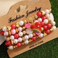 Set bracciali multistrato con perline, cuore rosa e ciondolo LOVE su cartoncino - Stile LOVE Cuore Rosso Bianco (HS1586-7)