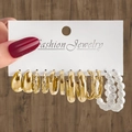 Set van 6 paar gouden geometrische C-vormige oorringen met parels op kaart - Multi-stijl Druppel en Parel Oorbellen Set (HS1484-39) / 6 paar set / Goud
