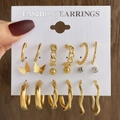 Golden heart pearl earring set featuring butterfly and chain designs on a white card - 9 Styles Gold Butterfly Chain Collection (HS1589-5)