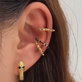 Set di orecchino a testa di serpente dorata e polsini per orecchie con pietre nere - Set Orecchini Serpente Strass Nero (HS1578-2)