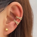 Set di ear cuff dorati a forma di X con zirconi e orecchino a perno minimalista - Set Ear Cuff Oro Strass a X (HS1578-3)