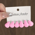 Set de 6 pendientes rosa con forma de gota en cartón blanco y acabado de resina brillo - Juego de 6 Piezas Rosa (HS1577-8)