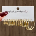 Set di 6 paia di orecchini vintage dorati con cerchi geometrici e borchie testurizzate - Orecchini Dorati Misti Multi-Stile (HS1300-12)