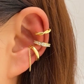 Set di earcuff dorati con design a corda, zirconi incastonati e lunga catena a nappa - Set Orecchini Strass con Catenella a Frange (HS1578-4)