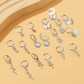 Silver earring set with butterfly snake heart and feather charms on orange background - Silver Trendy Pendant Mixed Collection (HS1589-10)