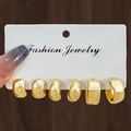 Juego de 6 aretes de aro minimalistas dorados para mujer en tarjeta de moda - Juego de 6 Piezas Dorado (HS1577-12)
