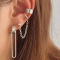 Set di orecchini a lobo e ear cuff multistrato in argento con catena per donna - Set Argento Stile Industriale con Catenella (HS1578-10)