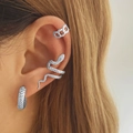 Set di tre ear cuff in argento con serpente, catena e orecchino a cerchio strutturato - Set 3 Pezzi Serpente Retro Argento (HS1578-14)