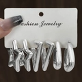 Lot de 3 paires de boucles d'oreilles CCB argentées avec formes d'étoiles et gouttes - 3 Paires Argent Étoile Style Géométrique (HS1580-2) / Argent
