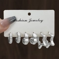Three-pair silver CCB earring set with textured, smooth, and geometric twist designs - 3 Pairs Silver Textured Smooth Irregular Style (HS1580-7)