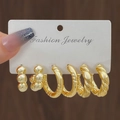 Golden CCB earring set with three styles including twisted rings and beads - 3 Pairs Gold Bead Twisted Ball Style (HS1580-11)