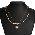 Zweilagige Goldkette mit rosa-weißen Perlen und Herz-Rosen-Anhänger für Damen - Französischer Retro-Herz-Rosen-Anhänger-Stil (HS1464-57)