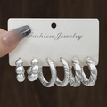 Set of 6 silver fashion earrings featuring various hoop designs and smooth metallic studs - 3 Pairs Silver Ball Spiral Woven Style (HS1580-12)