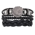 Men's multi-layer black leather bracelet with vintage poker card silver metal charms - Poker Element Style (HS1598-7)