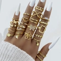 Bohemian gold butterfly and pearl 18pcs ring set with rhinestone accents on hand - Gold Style (HS1546-1) / Set of 23