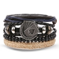 Retro multi-layer woven leather bracelet featuring a vintage silver poker ace of spades charm - Spade Royal Flush Style (HS1598-40)