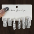 Three-pair silver-tone earring set with textured hoop designs on display card - 3 Pairs Silver Textured Hoop Combo Style (HS1580-20)