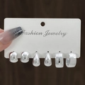 Three pairs of polished silver metallic hoop earrings in oval, drop, and rectangle styles - 3 Pairs Silver Geometric Ear Buckle Style (HS1580-22)