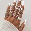 Set di anelli d'argento con farfalla, cuore e perle in stile bohémien per le dita - Stile Argento (HS1546-5) / Set da 22 Pezzi