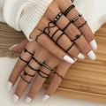 Set di 15 anelli neri bohémien con strass, modelli a onde e stili minimalisti chic - Stile Nero (HS1546-12) / Set da 20