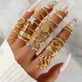 Set di 23 anelli dorati con perle e farfalla per donna stile bohémien - Stile Oro (HS1546-19) / 24 Pezzi