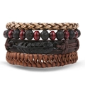 Set bracciali da uomo in pelle intrecciata vintage con perline di pietra e piuma - Combinazione Perline di Legno Pietra Vulcanica e Piuma di Metallo (HS1611-14)