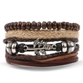 Bracciale da uomo multistrato retrò con ciondolo a piuma e perline di legno - Combinazione Perline di Legno Marrone e Foglia Argento (HS1611-15)