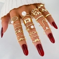 Set de 30 anillos vintage dorados con mariposa, perla y textura de cadena para combinar - HS1621-3