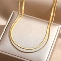 Collana a doppio strato in acciaio inossidabile placcato oro 18K con catena snake piatta - Stile Doppia Catena Serpente Dorata (BXG037-5)