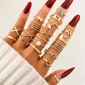 Set di 17 anelli bohémien dorati con farfalle, stelle e perle per donne - Stile Oro (HS1546-34) / Set da 18 Pezzi