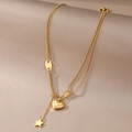 Collana multistrato in acciaio inossidabile dorato con ciondoli a cuore e stella - Stile Doppio Strato Cuore Stella Dorato (BXG037-16)