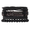 Men's handmade multi-layer braided leather bracelet with bronze guitar charm and beads - Guitar Charm Style (HS1598-5)