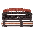 Men's four-piece stacked braided leather and wooden bead bracelet set in brown tones - Earth Tone Braided Style (HS1598-19)
